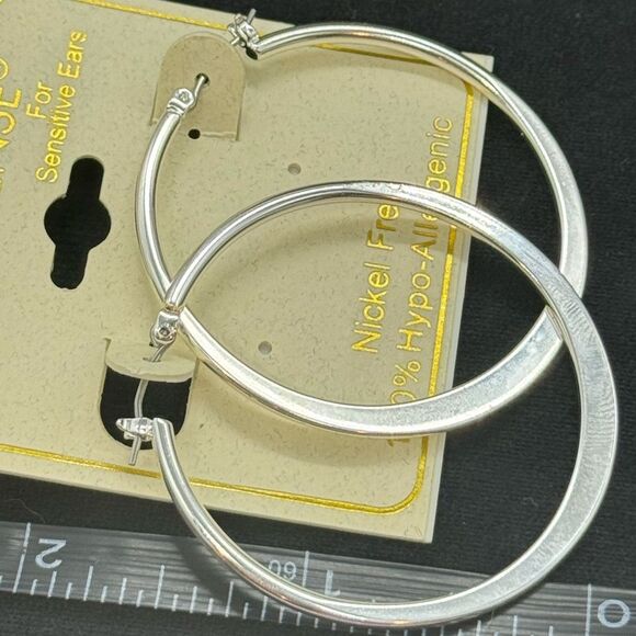 Ear Sense  Silver Tone 1 1/2 inch Hoop Earrings - Picture 4 of 4
